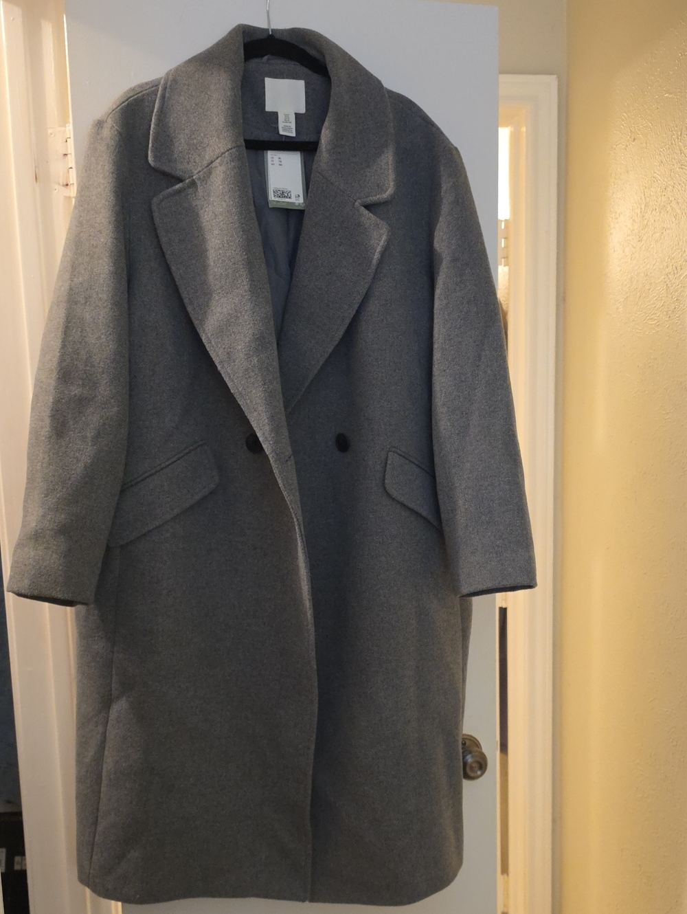 H&M Gray Double-Breasted Wool-Blend Trench Coat NWT